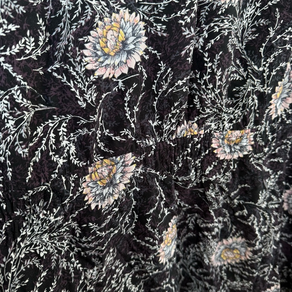 LOFT Long Sleeve Floral Mini Dress Women's XL Gray Pink White Peonies - Picture 5 of 6